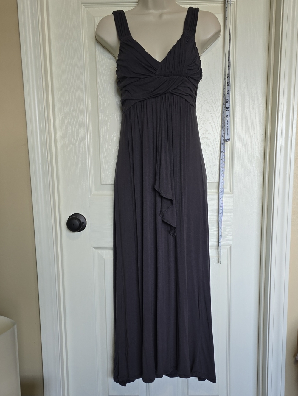 Women's Sleeveless Charcoal Grey Maxi Dress with V-Neck